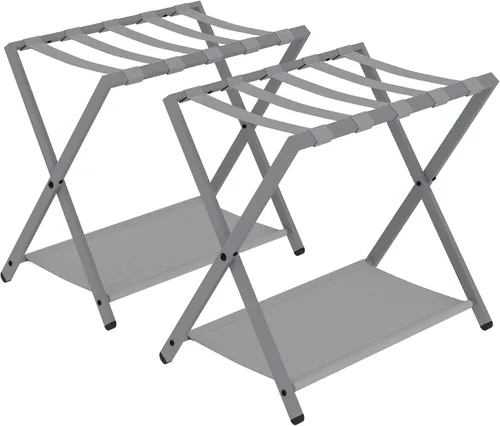 Miniatura 9 de Hzuaneri Portaequipajes, soporte plegable para maleta para invitados, plegable, portaequipajes con estante, marco de acero con correas de nailon