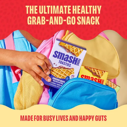 Miniatura 4 de Smash Foods Toasties - Paquete de 3 tostadoras de trigo integral saludables, fresa, arándano, uva, sin azúcar refinada, relleno de fruta real, 9