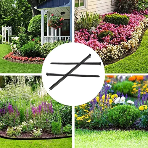 Miniatura 7 de Estacas de metal para paisaje, 10 pulgadas, 50 piezas de estacas de anclaje para bordes de carpa, bordes de pavimentación, estacas de césped Negro