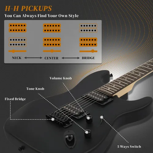Miniatura 4 de Ktaxon Kit de guitarra eléctrica, pastillas H-H de 39 pulgadas para principiantes con amplificador de 20 W, cejilla de guitarra, bolsa, correa