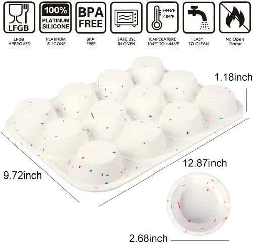 Miniatura 4 de SHEbaking Molde de silicona para magdalenas, 12 tazas, moldes para magdalenas, moldes antiadherentes para hornear muffins, fácil liberación, Varios