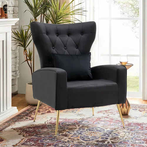 Miniatura 17 de Sillas decorativas de terciopelo con respaldo de ala y almohada lumbar, sillón moderno para sala de estar, dormitorio, silla auxiliar de recepción