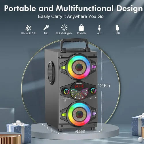 Miniatura 2 de Altavoces Bluetooth, altavoz Bluetooth inalámbrico portátil de 60 W, para fiestas en casa, para exteriores, con subwoofer, radio FM, luces LED