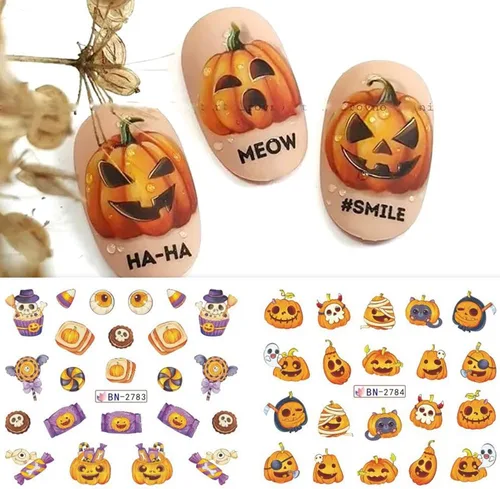 Miniatura 2 de Calcomanías de arte de uñas de Halloween, calcomanías de transferencia de agua, calcomanías de uñas de Halloween, calcomanías de dibujos animados
