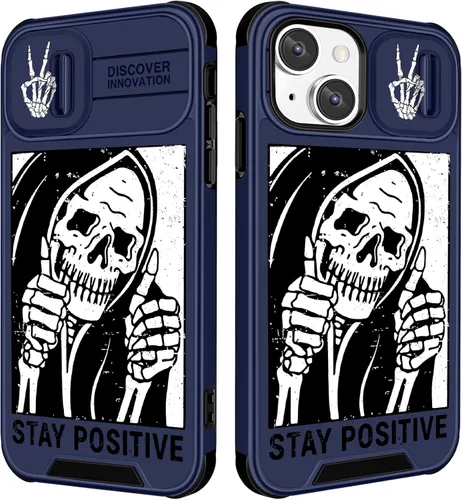 Miniatura 67 de Funermei Funda 2 en 1 para iPhone 13/iPhone 14 para mujeres, linda funda de teléfono con calavera para niñas, diseño de esqueleto gótico, divertido