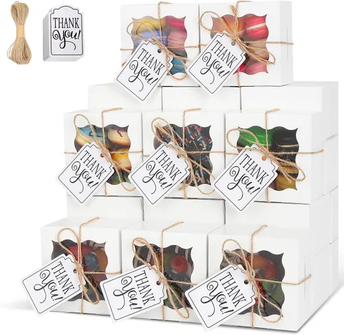 Miniatura 28 de KPOSIYA 60 cajas de panadería negras con ventana, cajas individuales de 4 x 4 x 2.5 pulgadas, caja de regalo de papel kraft negro para pasteles