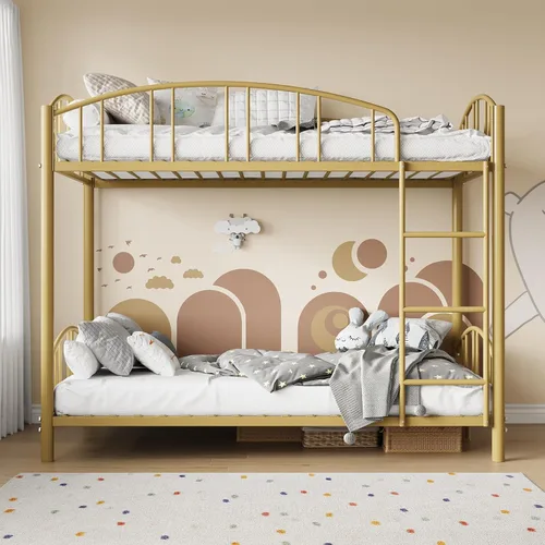 Miniatura 3 de GarveeHome Litera de metal individual sobre matrimonial, marco de literas resistente con barandilla arqueada y escalera de seguridad, cama de acero