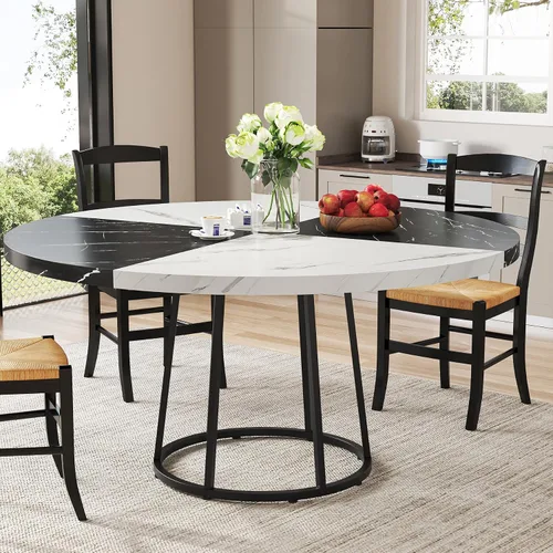 Miniatura 4 de Tribesigns Mesa de comedor de 47 pulgadas para comedor, mesas de comedor redondas para 4 personas con parte superior de mármol sintético, pedestal