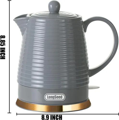 Miniatura 2 de Hervidor eléctrico de cerámica de 1.2 litros con infusor y taza, tetera de 1000W para hervir agua, hervido rápido, protección contra hervido