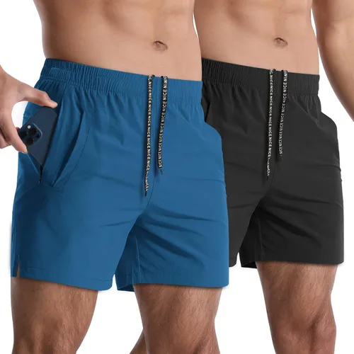Miniatura 10 de Paquete de 2 pantalones cortos deportivos para hombre de 5 pulgadas, de secado rápido, pantalones cortos de entrenamiento para gimnasio, ligeros