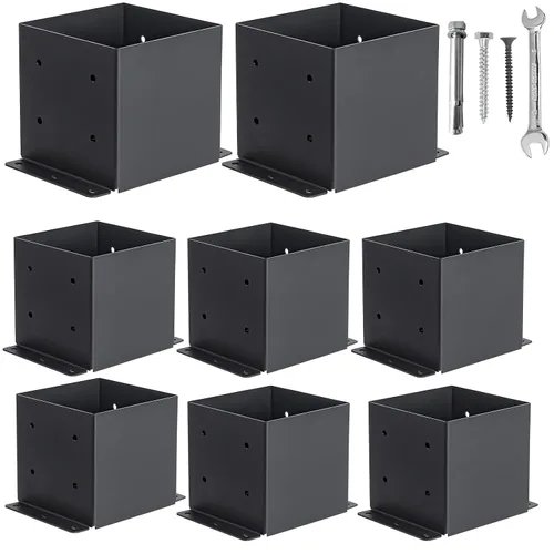 Miniatura 10 de Base de poste de 4x4 2 piezas, (Tamaño interno 3.6x3.6) Anclajes de poste, Acero sólido de 13GA y recubierto con polvo negro, Soportes de poste