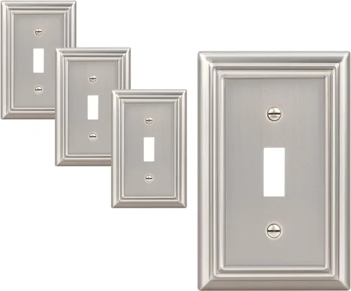 DEWENWILS Paquete de 4 placas de pared de metal, cubierta de interruptor de palanca individual, resistente a la corrosión, níquel cepillado
