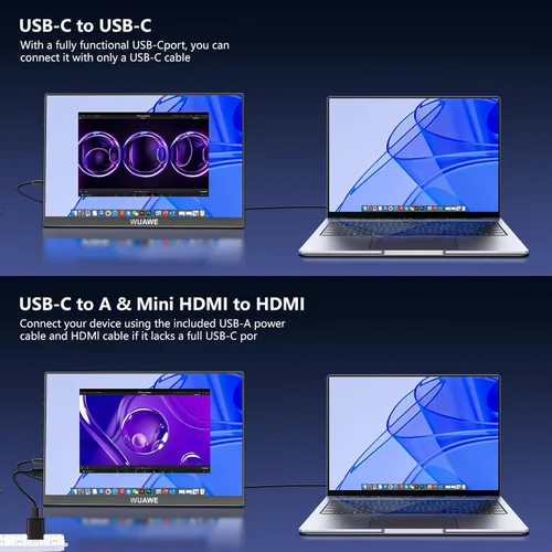 Miniatura 5 de WUAWE Monitor Portátil de 16 pulgadas 1920x1200P 16:10 IPS Monitor de viaje para laptop con soporte integrado, control 100% sRGB USB-C HDMI