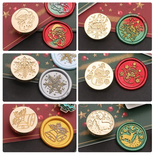 Miniatura 2 de SWANGSA Juego de caja de regalo de sellos de cera de Navidad, 6 cabezas de sello de sellado vintage + 1 empuñadura de madera, kit de sellos de cera