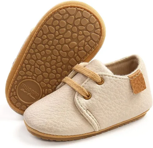 SOFMUO Zapatillas de cuero con cordones para bebés niños y niñas, suela de goma suave, mocasines para bebés, zapatos Oxford para recién nacidos,