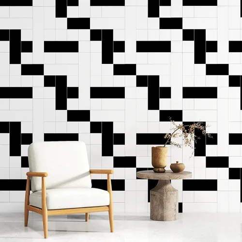 Miniatura 7 de Hopepak Papel tapiz de mosaico blanco y negro, moderno patrón de cuadrícula para despegar y pegar, decoración de pared extraíble, mural de vinilo