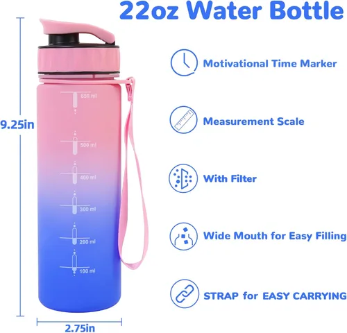 Miniatura 4 de Botella de agua grande con marcador de tiempo motivacional, jarra de agua con asa, botella deportiva transparente para gimnasio, campamento, 22oz