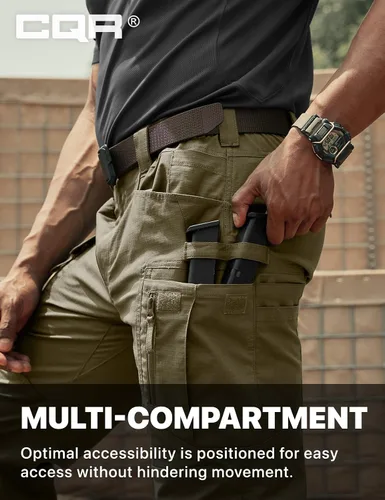 Miniatura 202 de CQR – Pantalones tácticos elásticos tipo cargo para hombre, resistentes al agua, de tela ripstop (antidesgarros), ligeros, ideales para uso diario