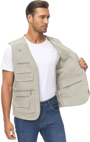 Miniatura 5 de Lentta Chaleco de pesca para hombre, chaleco ligero de verano para fotos, 16 bolsillos