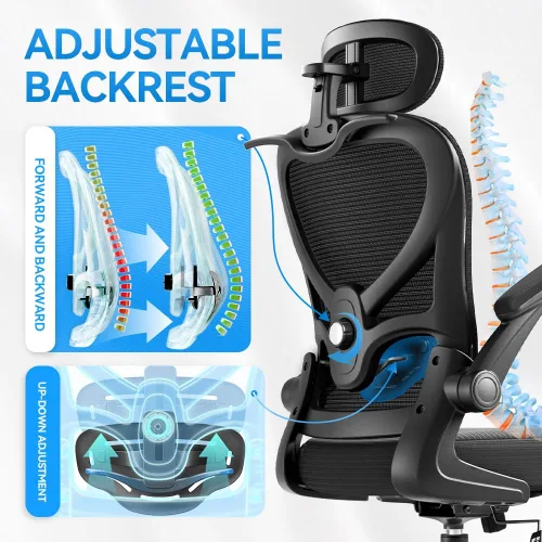 Miniatura 4 de Freepub Silla de oficina ergonómica con reposacabezas 3D, silla de escritorio de oficina de malla con soporte lumbar ajustable, silla de computadora