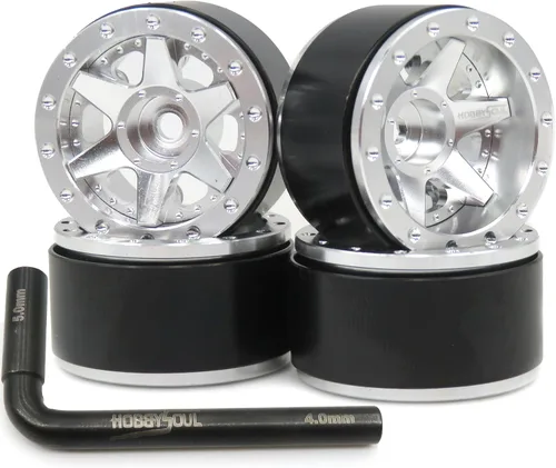 hobbysoul Ruedas Beadlock 1.0 de compensación ajustable, llantas hexagonales de 0.276 in para RC Micro Crawler 1/18 TRX4M Axial SCX24 90081, plateado