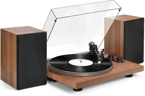 Miniatura 8 de Udreamer Tocadiscos de vinilo, giradiscos con altavoces de 40W, entrada y salida Bluetooth y grabación USB, tocadiscos LP vintage con cartucho