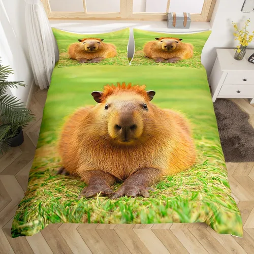 Miniatura 14 de Erosebridal Cute Capybara Duvet Cover Twin Kawaii Capybara Eating Ice Cream Comforter Cover for Kids Teens Cartoon Cute Animals Bedding Set Cake