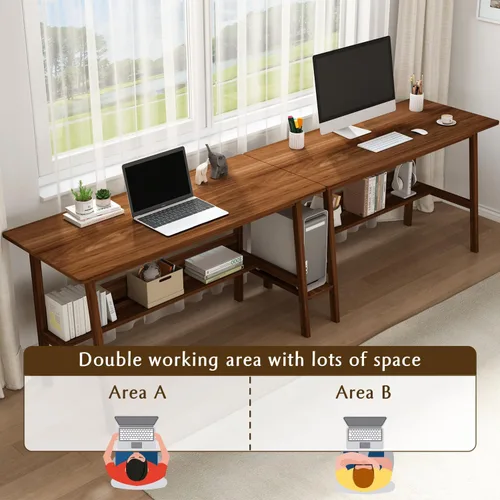 Miniatura 4 de NELYE Escritorio para 2 personas con estantería, mesa de trabajo de madera extra larga de 79 pulgadas, estación de trabajo para computadora