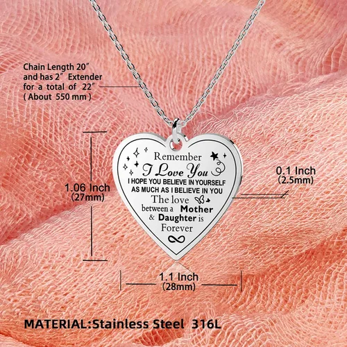 Miniatura 5 de Jewelady Collar con dije de corazón para hija de mamá papá, dije inspirador de Navidad, cumpleaños, graduación, San Valentín, regalos para mujeres