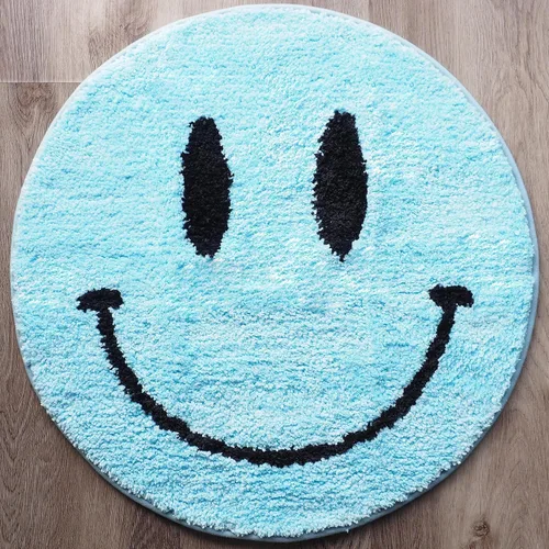 Evovee Alfombra de baño azul divertida divertida feliz linda decoración de baño cara ducha alfombras retro Funky dormitorio estética divertido
