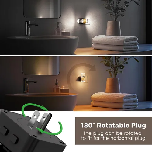 Miniatura 5 de Luz nocturna para enchufar en la pared, regulable, con sensor crepuscular, 3 colores de luz, blanco suave, blanco frío y ámbar, brillo ajustable