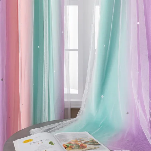 Miniatura 46 de XiDi Cortinas opacas con estrellas para habitaciones de niños, cortinas verdes para ventana de dormitorio de niños, azul y gris, 52 pulgadas de Azul