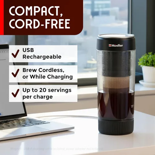 Miniatura 4 de Mueller RapidBrew Cafetera de Café Frío - Máquina de Café Frío Portátil y Recargable de Preparación Rápida en 10 Min para Café y Té - Intensidad