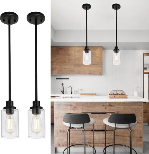 Miniatura 9 de MELUCEE Lámpara colgante de vidrio de 1 luz, estilo Edison industrial, acabado de bronce aceitado, iluminación de isla de cocina, lámpara colgante