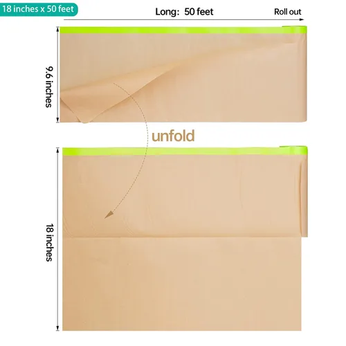 Miniatura 2 de Tangibay Papel de enmascarar precintado para pintar, 18 pulgadas x 50 pies, cinta y papel para pintores, rollo de papel protector adhesivo