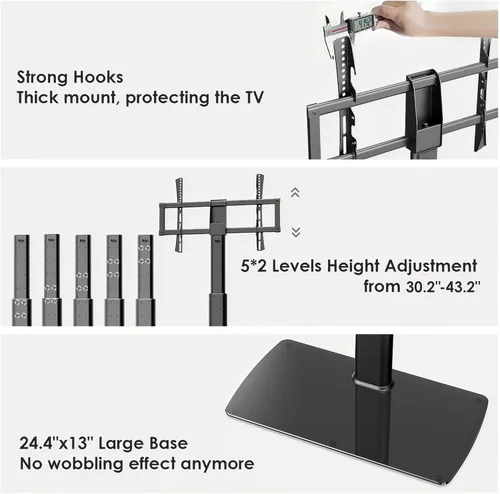 Miniatura 8 de FITUEYES - Soporte universal para TV de 43 a 80 85 pulgadas, soporte alto giratorio para TV, reemplazo de base de pie de TV de mesa, soporte de mesa