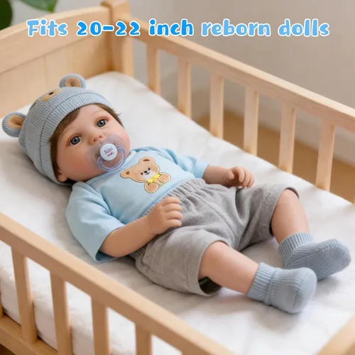 Miniatura 4 de EKOKIZ Ropa de muñecas Reborn para niños y niñas de 17 a 22 pulgadas, diseño de oso azul, a la moda, realista, conjunto de accesorios para muñecas