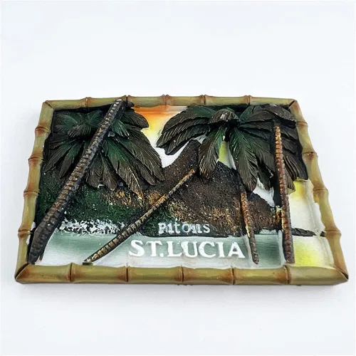 Miniatura 2 de Pitons St.Lucia - Imán para nevera, recuerdo de viaje, decoración de nevera, calcomanía magnética 3D, colección artesanal pintada a mano