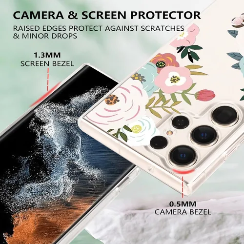 Miniatura 4 de Funda ultra transparente para Samsung Galaxy S23 con diseño de flores, TPU suave y delgado, patrón floral, transparente, funda protectora para niñas