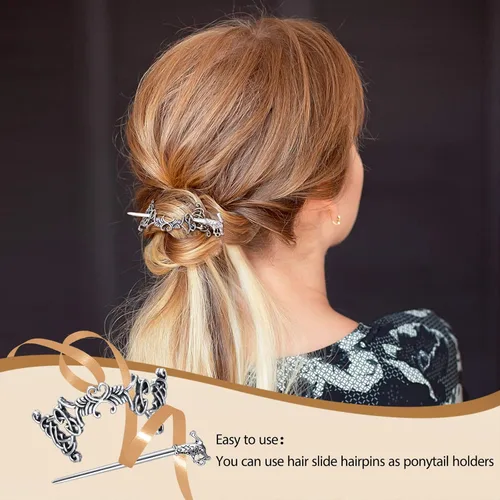 Miniatura 7 de Syhood 6 piezas vintage plata celta diapositivas para el cabello, horquilla de nudo celta para el cabello, pasador creativo de metal, clips