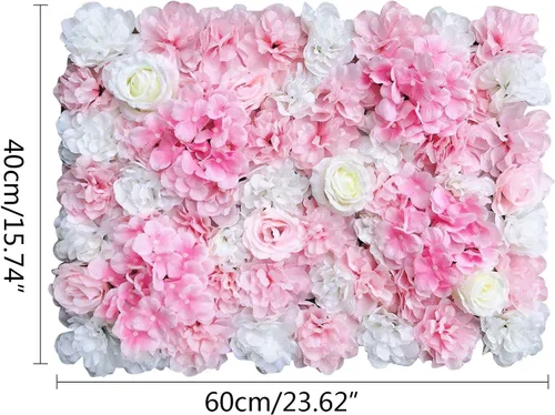 Miniatura 6 de OUKANING Paquete de 6 paneles de pared de flores de seda con rosas de seda, telón de fondo de pared de flores artificiales para interiores