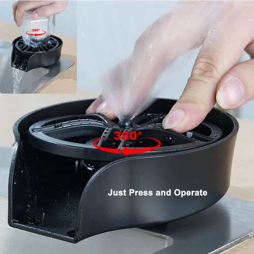 Miniatura 4 de Enjuagadora de vidrio 2 en 1 para fregadero de cocina, lavadora de vasos giratoria de 360 grados de alta presión con pistola rociadora extraíble