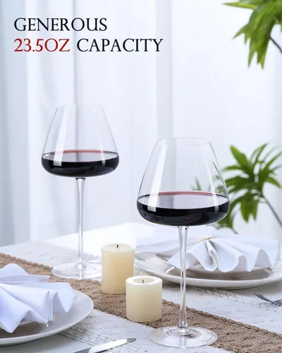 Miniatura 3 de Juego de 4 copas de vino de cristal sopladas a mano de 23.5 onzas para Pinot Noir, Borgoña, Burdeos, vasos de cristal grandes sin plomo con diseño