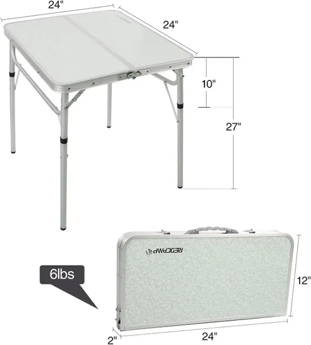 Miniatura 3 de REDCAMP Mesa plegable cuadrada pequeña de 2 pies, mesa de campamento portátil de aluminio de altura ajustable ligera para picnic, playa, al aire