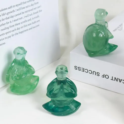 Miniatura 4 de Escultura de meditación de tortuga marina de fluorita, escultura de yoga tallada a mano, decoración espiritual, regalo de equilibrio de chakras