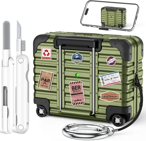 Miniatura 16 de Funda con bloqueo de seguridad para AirPods Pro de 2ª/1ª generación con kit de limpieza, bonito y divertido diseño de maleta, funda para AirPods Pro
