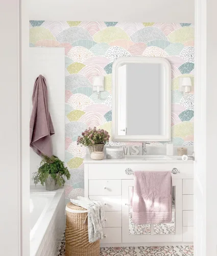 Miniatura 5 de Papel tapiz autoadhesivo para despegar y pegar, papel de contacto de puntos/líneas, lindo papel tapiz colorido de 15.5 x 78.7 pulgadas, extraíble