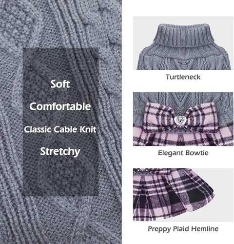 Miniatura 4 de KYEESE Suéter de punto grueso para perro, vestido de suéter para mascotas con corbatín, abrigos elásticos para mascotas, suéter suave para perros