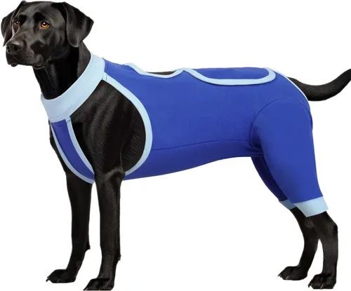 Miniatura 9 de ROZKITCH Manga de pierna para cirugía para perros, piernas traseras, macho y hembra para evitar lamer heridas, codo, rodillera, traje de Azul