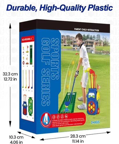 Miniatura 8 de KINGTOP Juego de golf para niños pequeños con tapete de putting y tabla de cornhole, palos de golf para niños de 3 a 5 años con 10 pelotas, 4 palos